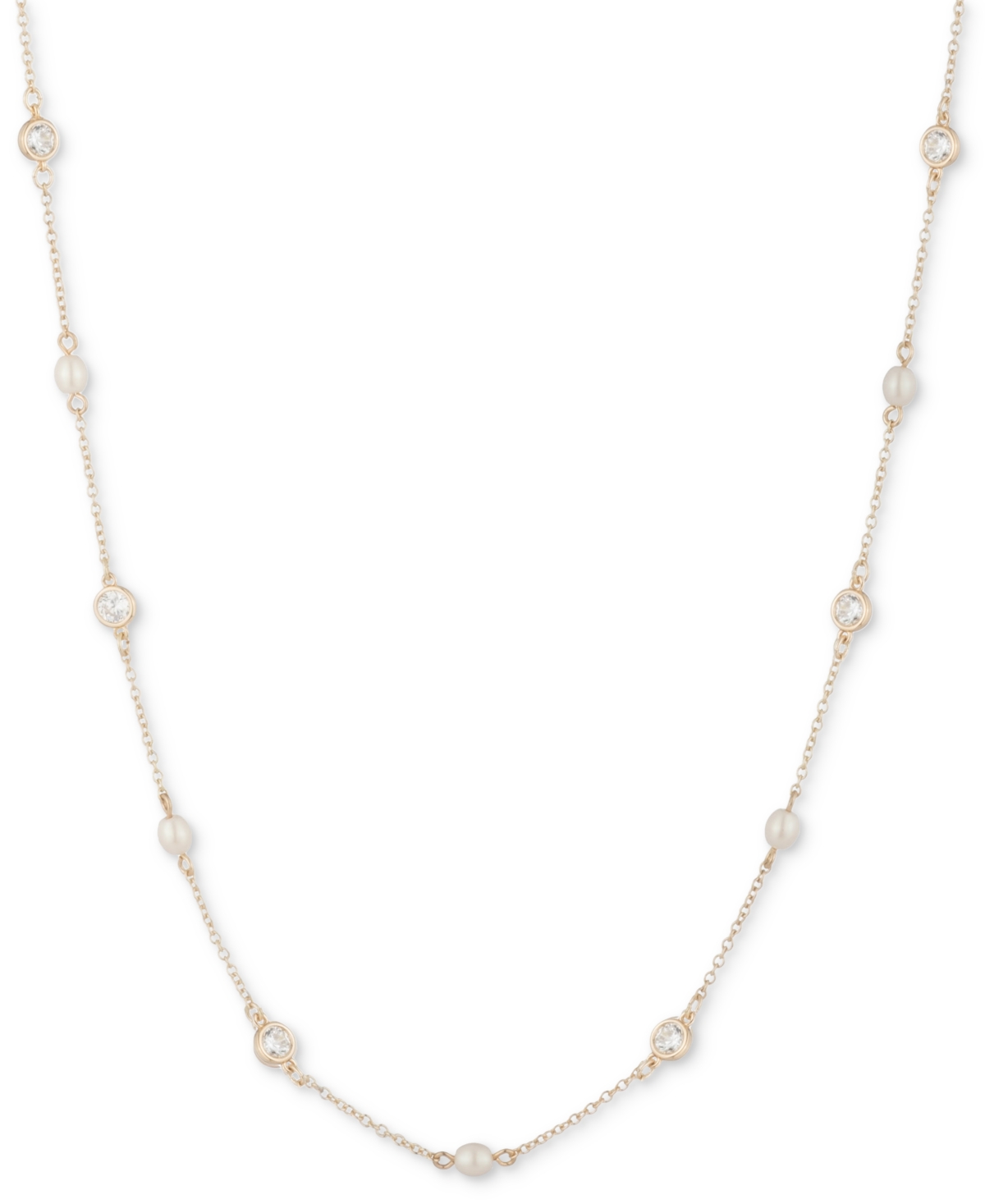 Gold-Tone Crystal & Imitation Pearl Stationed 42" Strand Necklace - Dark Pink