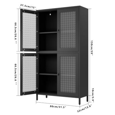 Classic Metal Cabinet with 4 Glass Doors, 4 Shelves