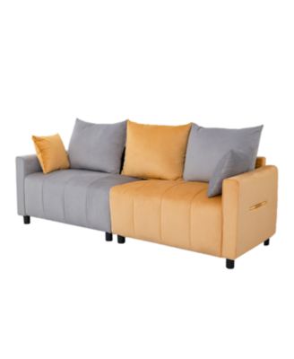Streamdale Velvet 2-Seater Sofa, Light Grey & Yellow, Modern Design