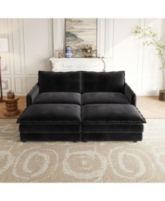 Corduroy 2-Seater Sofa with Footrests & Cushions