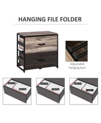 Vinsetto Office File Cabinet with 2 Large Drawers and Adjustable Metal Hanging Bars for A4, Letter and Legal Sized Files, Storage Organizer, Brown/Black