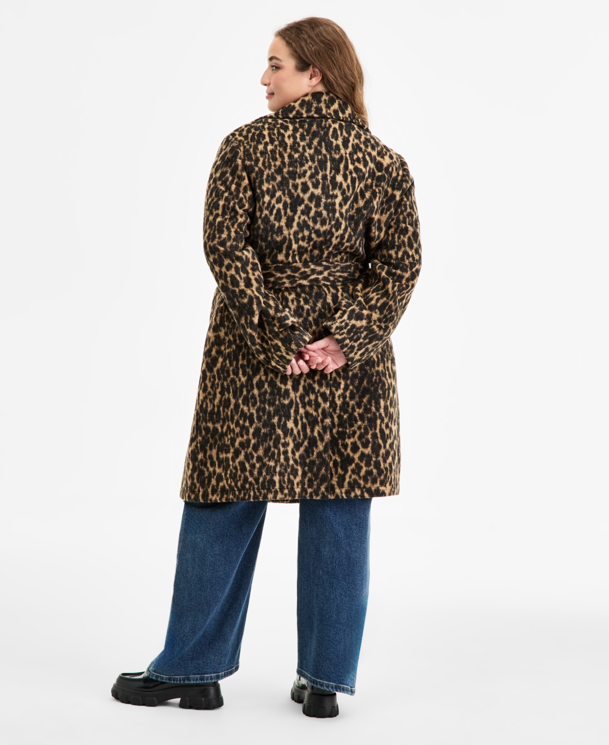Steve Madden Plus Size Double-breasted Belted Trench Coat In Brown