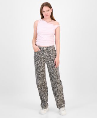 Madden Girl - Juniors' 90s Fit Leopard-Print Jeans