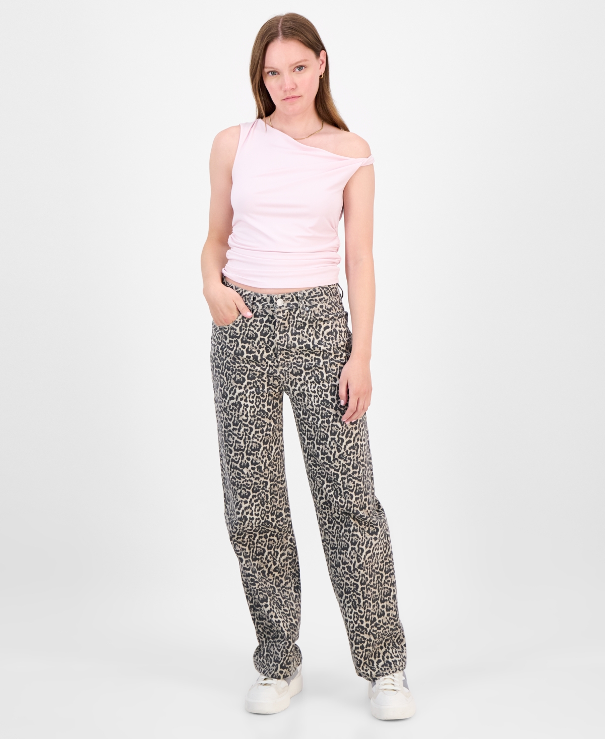 Juniors' 90s Fit Leopard-Print Jeans - Leopard