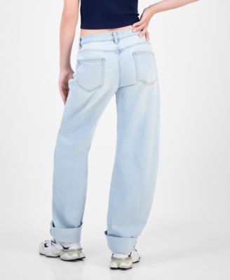 Juniors' Roll-Cuff Barrel-Leg Jeans