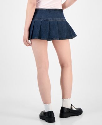 Juniors' Pleated Denim Mini Skort