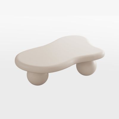 Streamdale 40 Inch Cloud Shaped Coffee Table with 3 Ball Legs for Living Room, Cream White