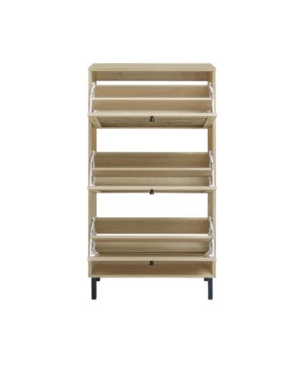 Rattan 3 Door Shoe Rack, Freestanding Modern Shoe Storage Cabinet, for Entryway