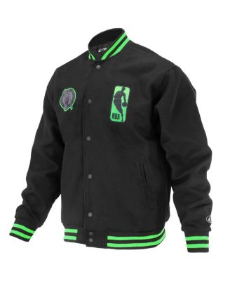 Men's and Women's Black Boston Celtics Logo Man Shadow Collection Full-Snap Varsity Jacket