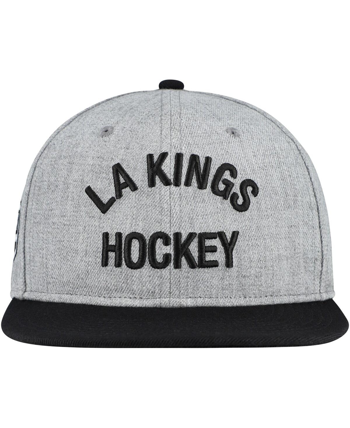 Fanatics Men's Heather Gray/black Los Angeles Kings Elements Flat Brim Leather Strap Back Hat