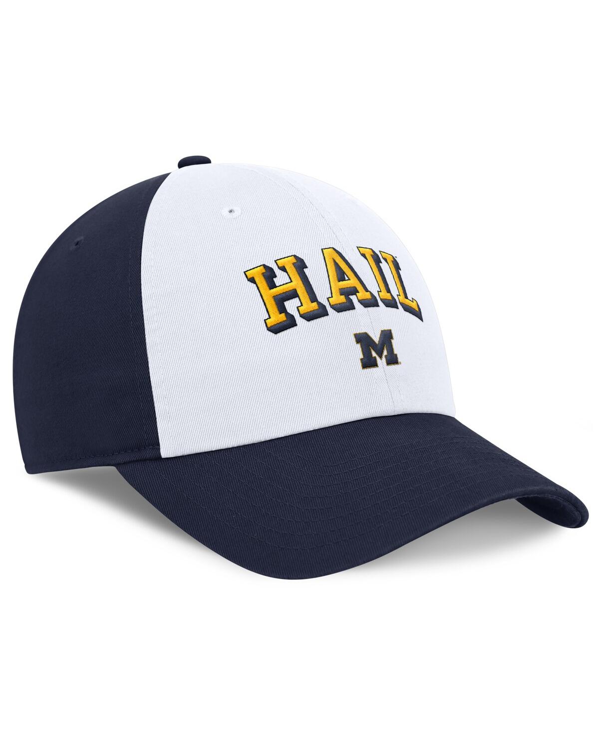 JORDAN MEN'S WHITE/NAVY MICHIGAN WOLVERINES CLUB SWOOSH PERFORMANCE ADJUSTABLE HAT 