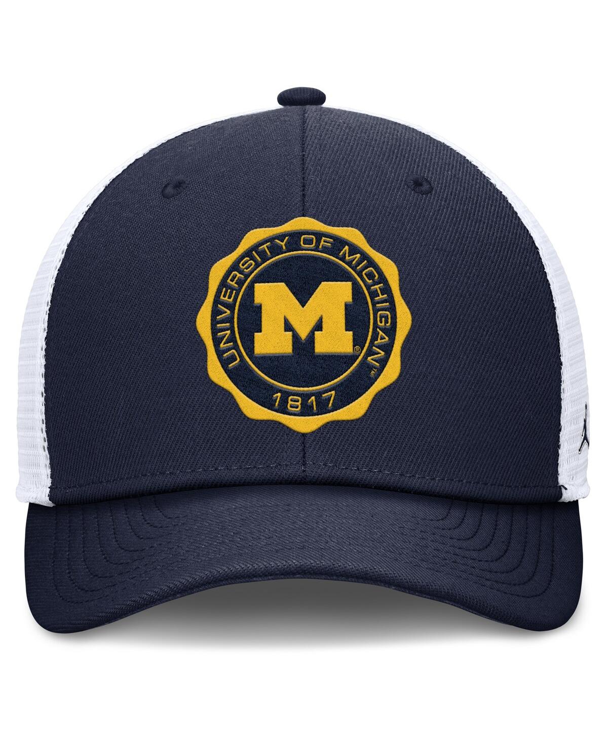 JORDAN MEN'S NAVY/WHITE MICHIGAN WOLVERINES RISE TRUCKER ADJUSTABLE HAT 