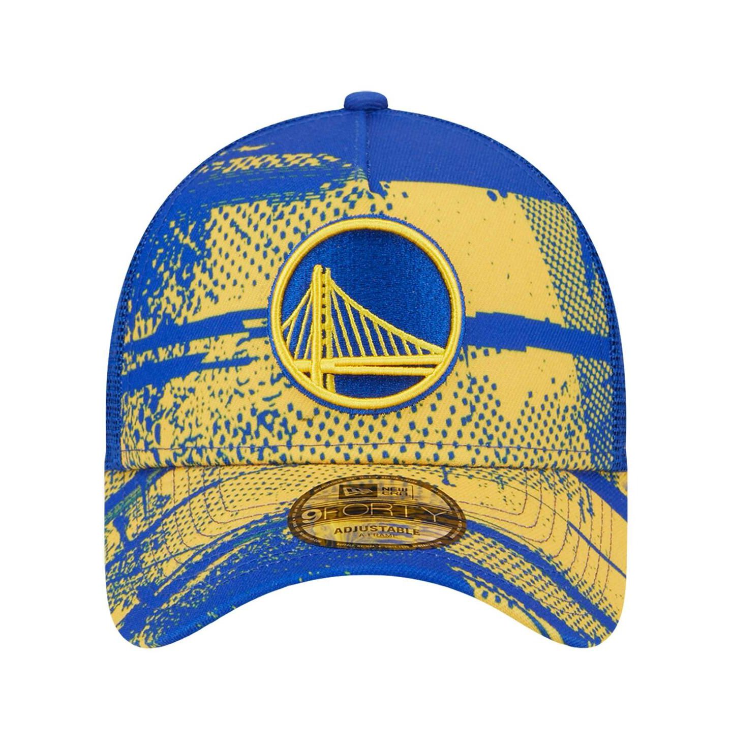 Мужская кепка New Era Royal/Gold Golden State Warriors Tip Off A-Frame Trucker 9FORTY Adjustable Hat — фото 2