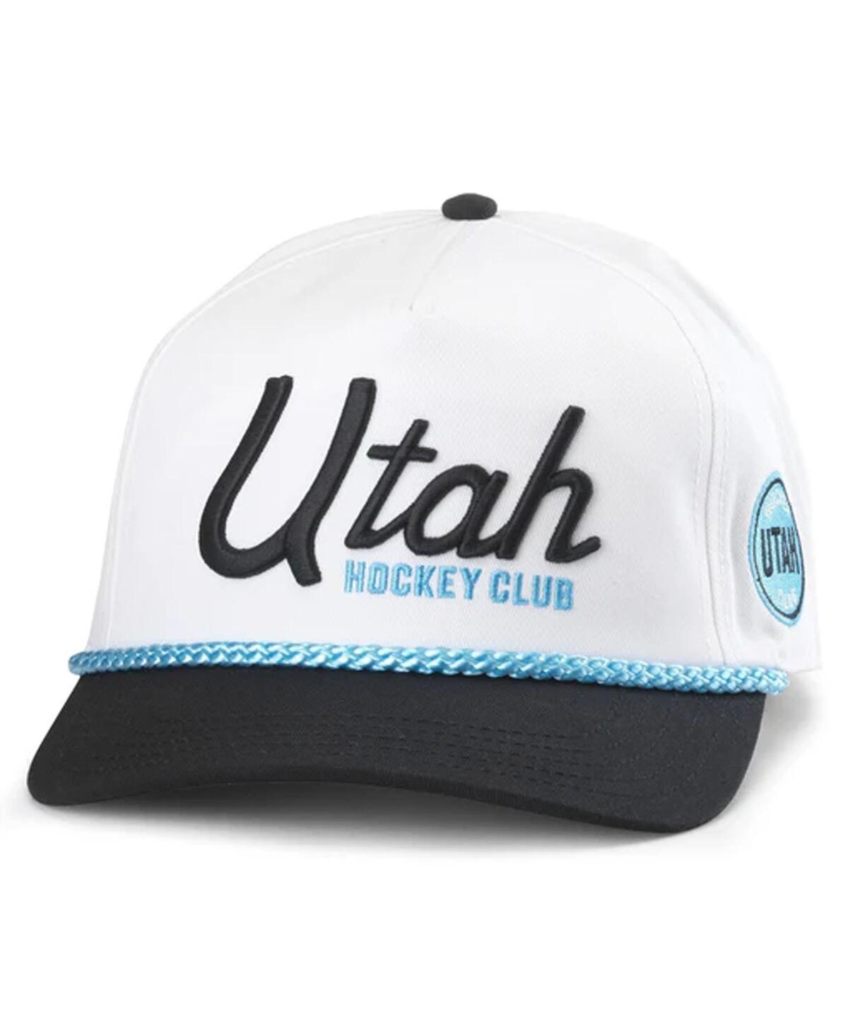 AMERICAN NEEDLE MEN'S WHITE UTAH HOCKEY CLUB ROSCOE SCRIPT ADJUSTABLE HAT 