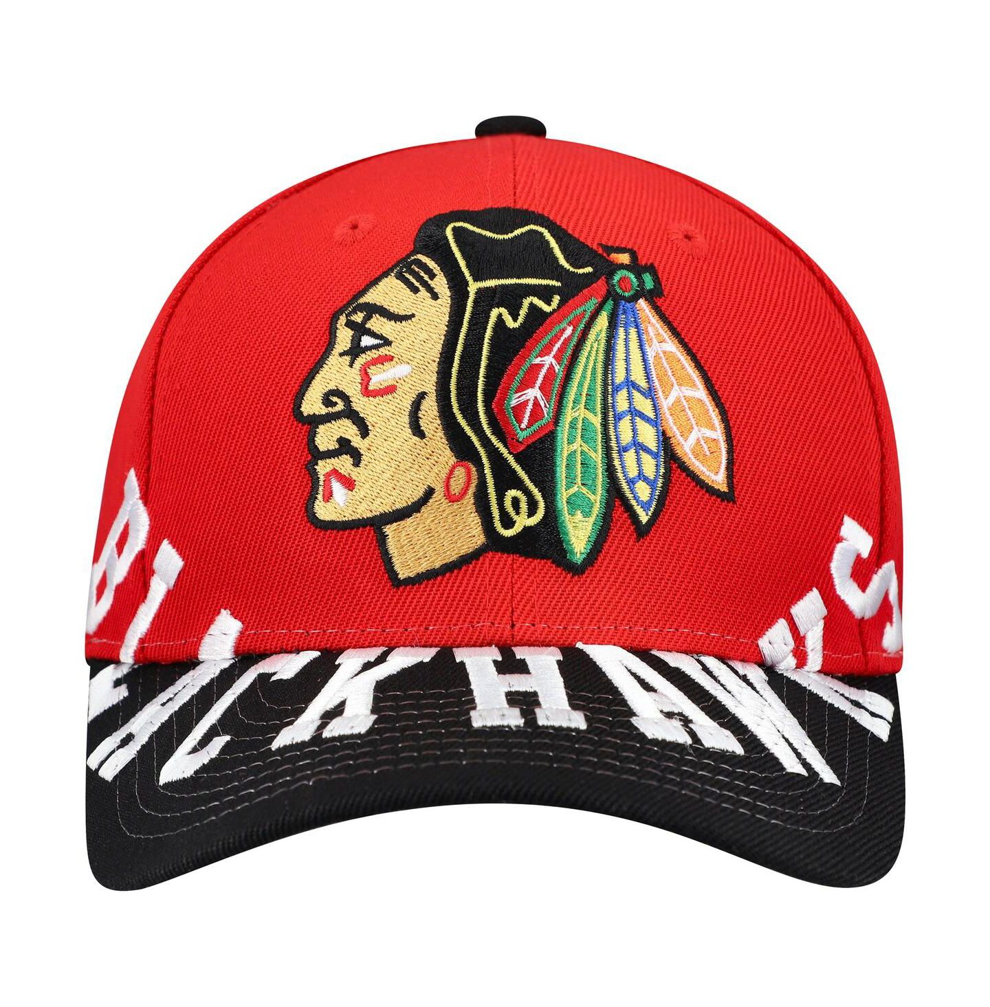Мужская кепка Mitchell & Ness Red/Black Chicago Blackhawks Underarch Two-Tone Pro Crown Snapback Hat — фото 2