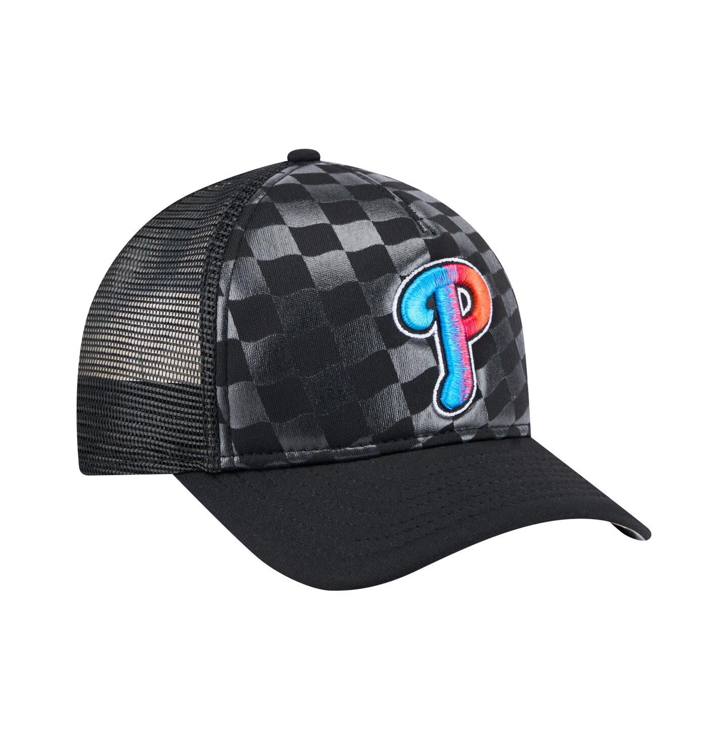 Мужская кепка New Era Black Philadelphia Phillies Gradient 9FORTY A-Frame M-Crown Trucker Adjustable Hat — фото 3