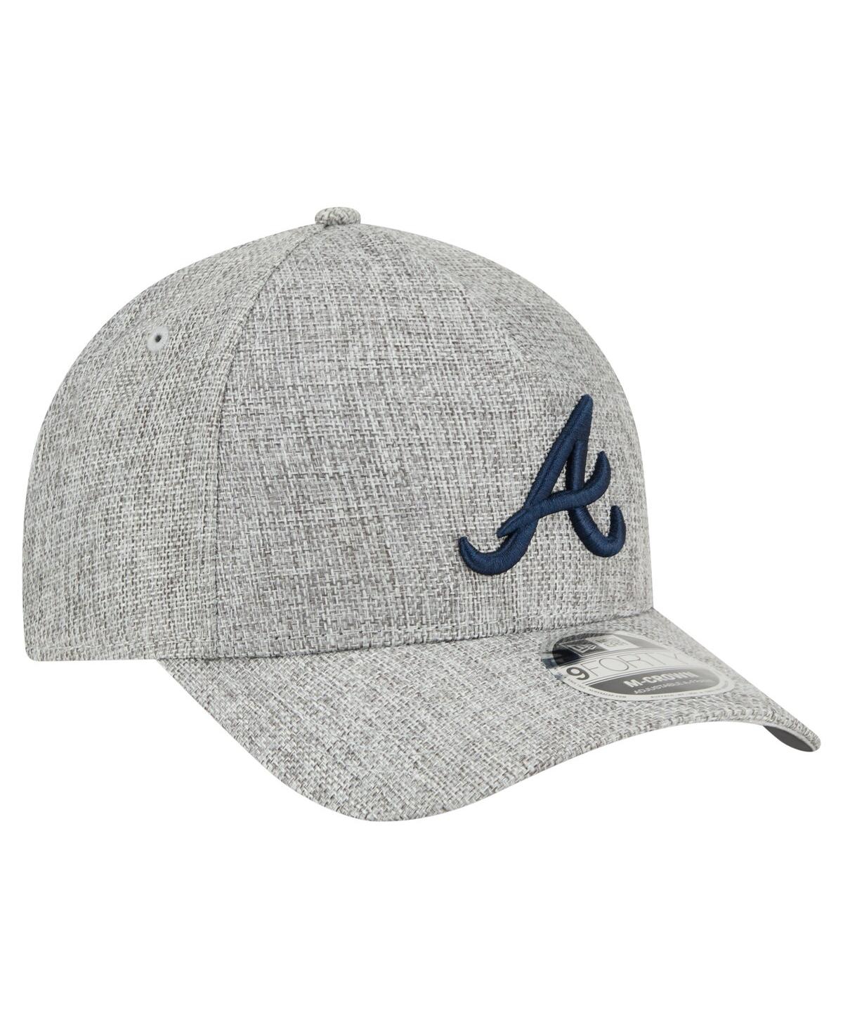 NEW ERA MEN'S GRAY ATLANTA BRAVES COTTON WEAVE M-CROWN A-FRAME 9FORTY ADJUSTABLE HAT 