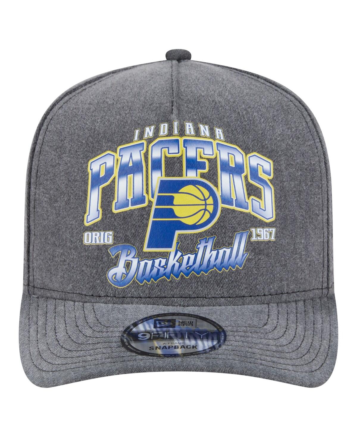 NEW ERA MEN'S CHARCOAL INDIANA PACERS THROWBACK WASHED PRE-CURVED 9FIFTY SNAPBACK HAT 