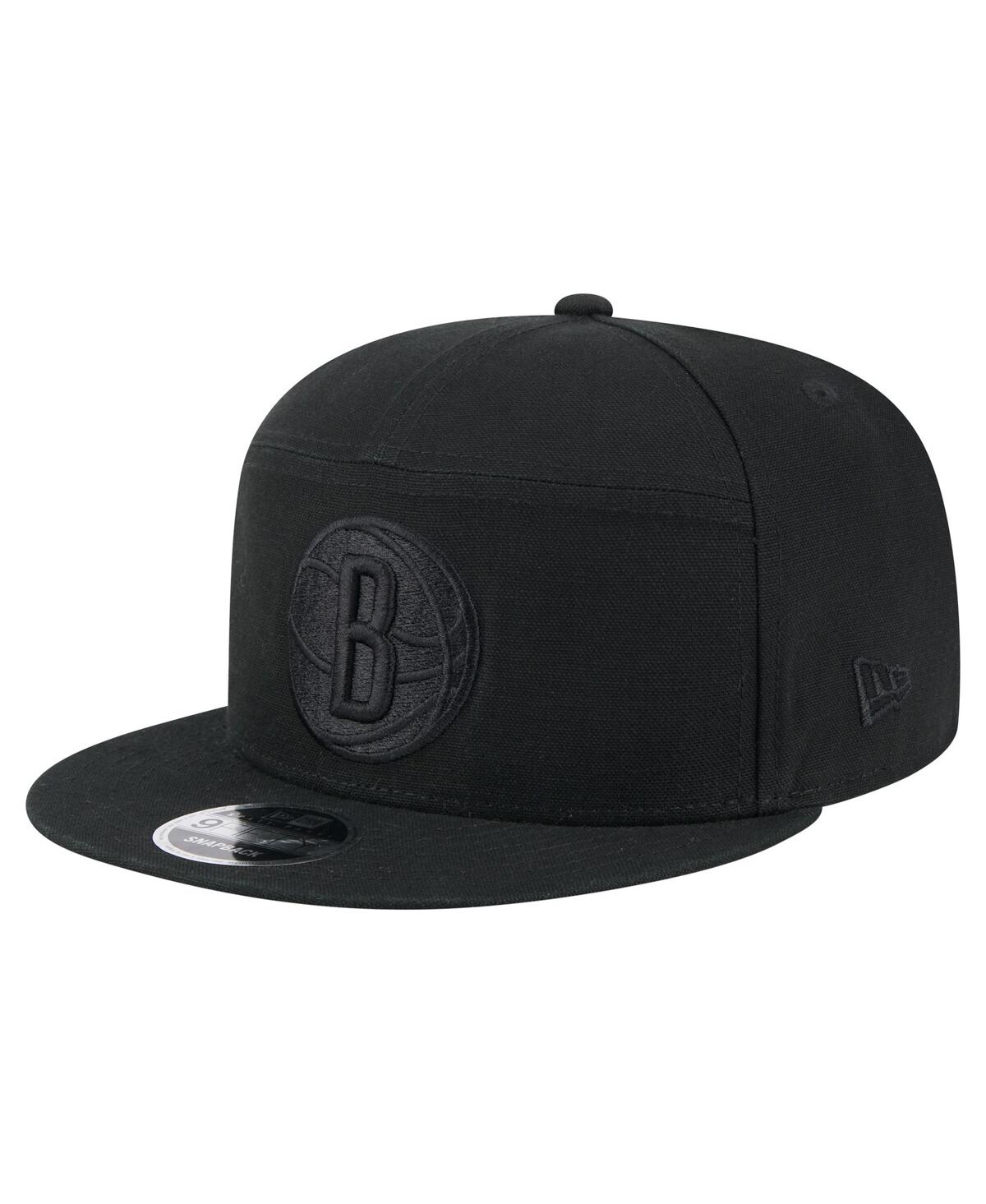NEW ERA MEN'S BLACK BROOKLYN NETS ADVENTURE CANVAS SPLIT PANEL 9FIFTY SNAPBACK HAT 