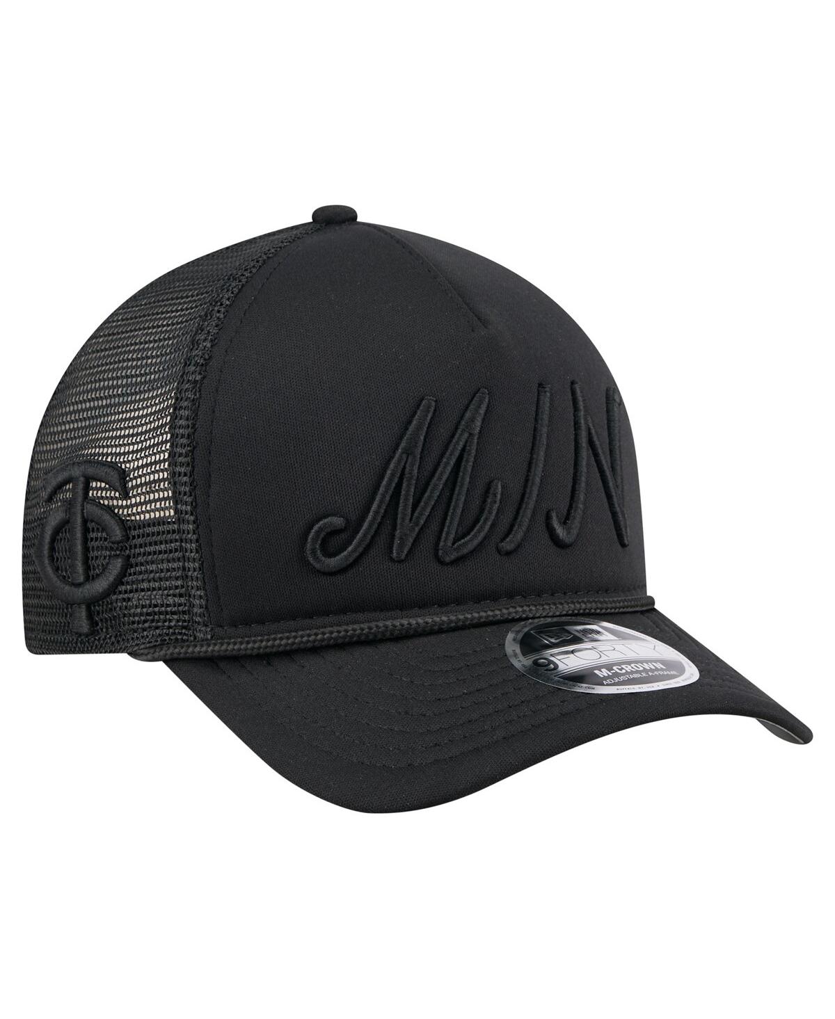 NEW ERA MEN'S BLACK MINNESOTA TWINS CITY INITIAL 9FORTY A-FRAME M-CROWN ADJUSTABLE TRUCKER HAT 