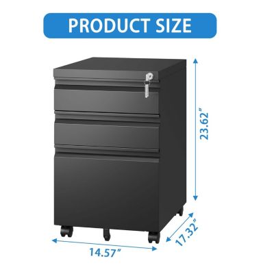 Assembled 3-Drawer Filing Cabinet with Secure Lock
