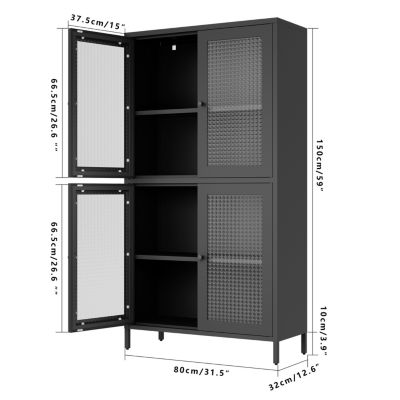 Metal Cabinet with 4 Glass Doors and Shelves