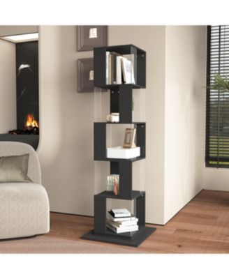 5 tier Rotating Bookshelf, Floor Rack Simple Bookcase with Acrylic plate Student Multi-Function Creative Bookshelf for Living Room with anti-toppling base