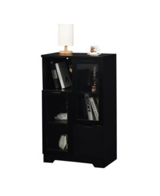 Black Floor Cabinet with Glass Doors & Shelves