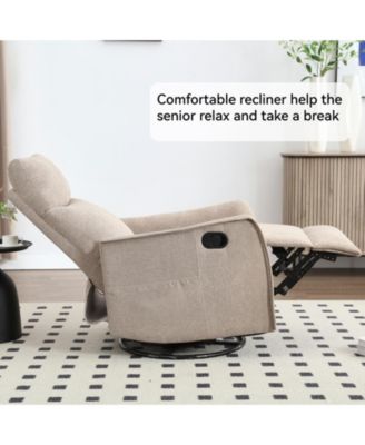 Heat Massage Manual Recliner Chair with Rocker and Swivel in Fabric for Living Room, Khaki