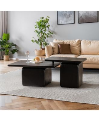 Streamdale Set of 2 Vintage Coffee Tables with Wood Grain Finish, Rectangular Accent Tables