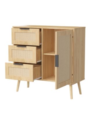 Modern Rattan Wood Dresser Wood Storage Cabinet Sideboard for Bedroom, Living Room, Entryway, Hallway
