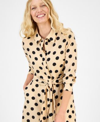 Women's Dot-Print Tie-Waist Shirtdress