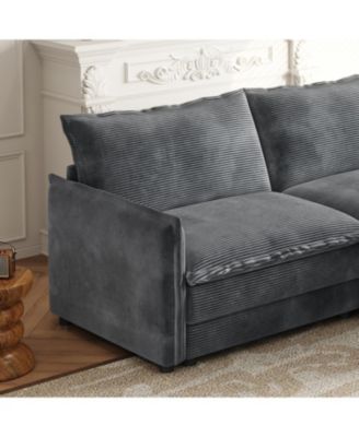 Corduroy 3-Seater Cloud Couch with Footrest & Cushions