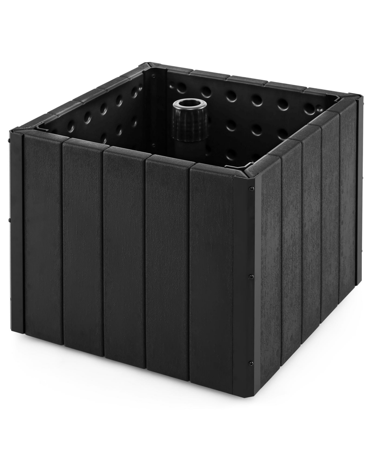 2-in-1 Outdoor Umbrella Base Planter Patio Umbrella Stand with Flower Box-Black - Black