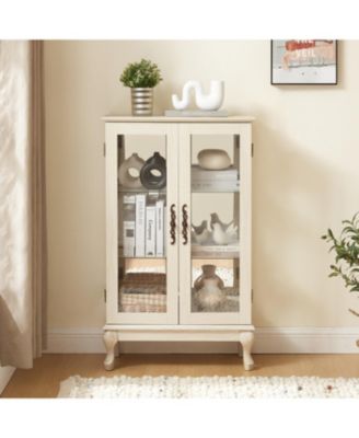  Elegant 2-Door Curio Cabinet with Mirrored Back and Adjustable Shelves