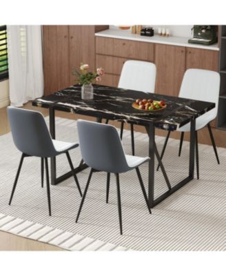 Streamdale Black Marble Dining Set - 55" Table & 4 PU Chairs