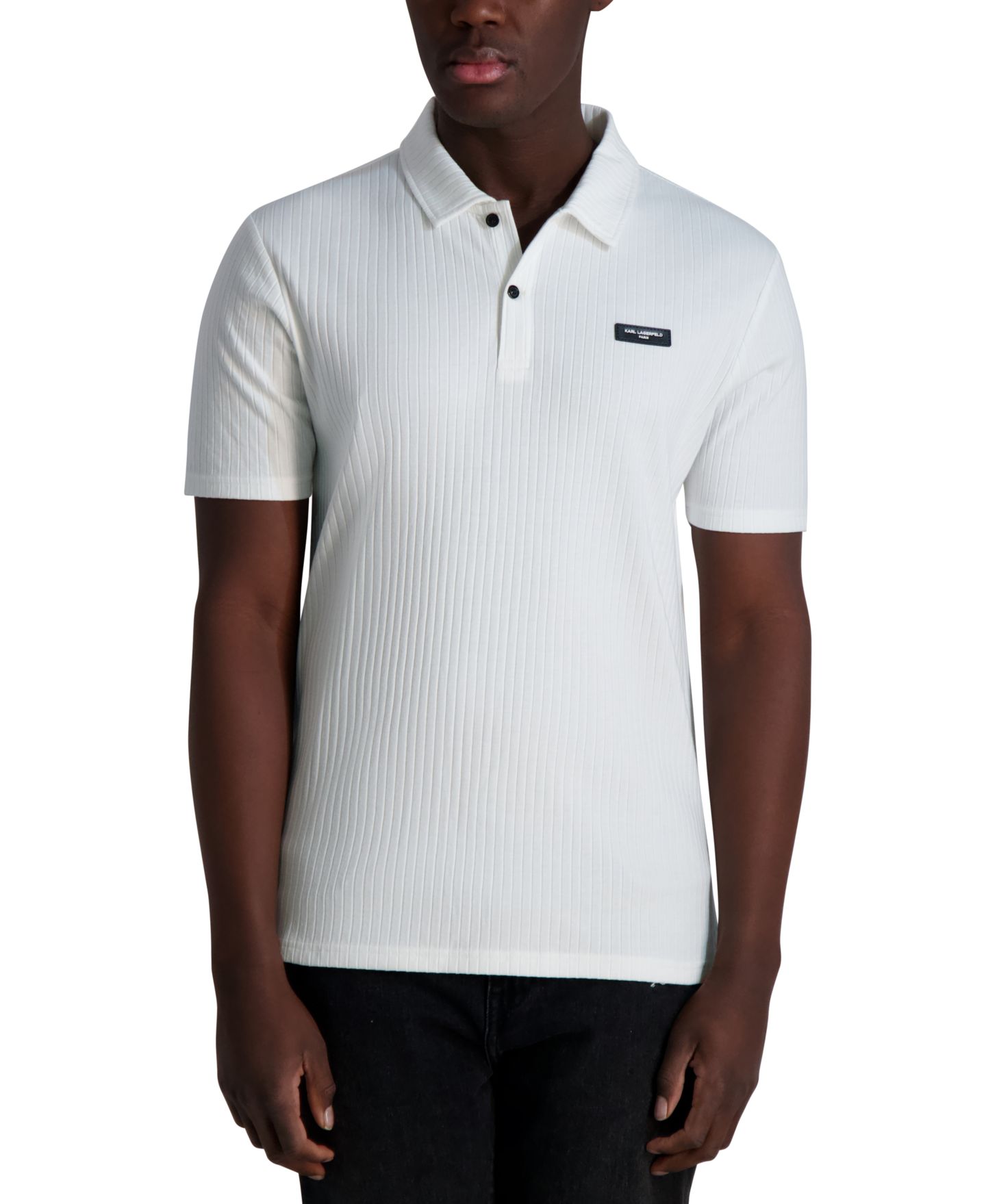 Мужское поло KARL LAGERFELD PARIS Short Sleeve Ribbed Polo Shirt, цвет: Натуральный — фото 1