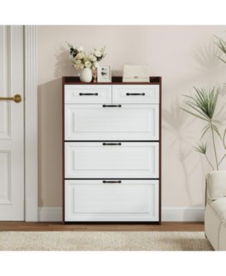 1250 walnut colored shoe cabinet, 3 doors and 2 drawers, PVC door design, large storage space