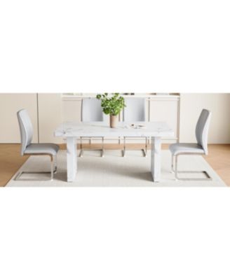 White Marble Table & Gray PU Chairs - 4 Seat Dining Set