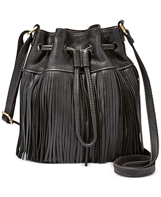 Fossil Jules Fringe Leather Drawstring Mini Bag - Handbags ...