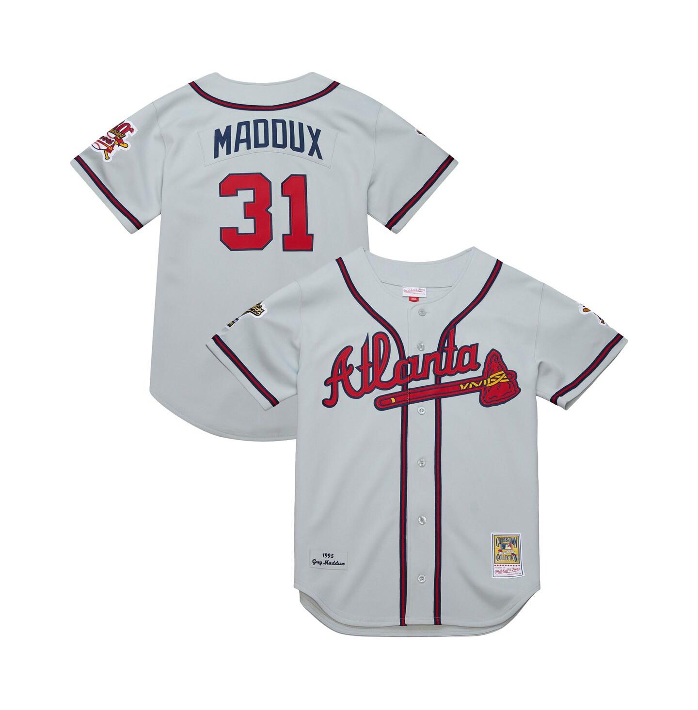Мужской топ Mitchell & Ness Greg Maddux Gray Atlanta Braves 1995 Throwback Authentic Jersey — фото 1