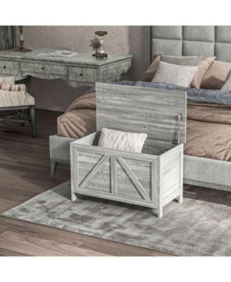 30" Farmhouse Storage Chest, Lift Top Box Organizer with Safety Hinge to Open Up 100 for Bedroom, Entryway, Living Room, Gray Wood Grain