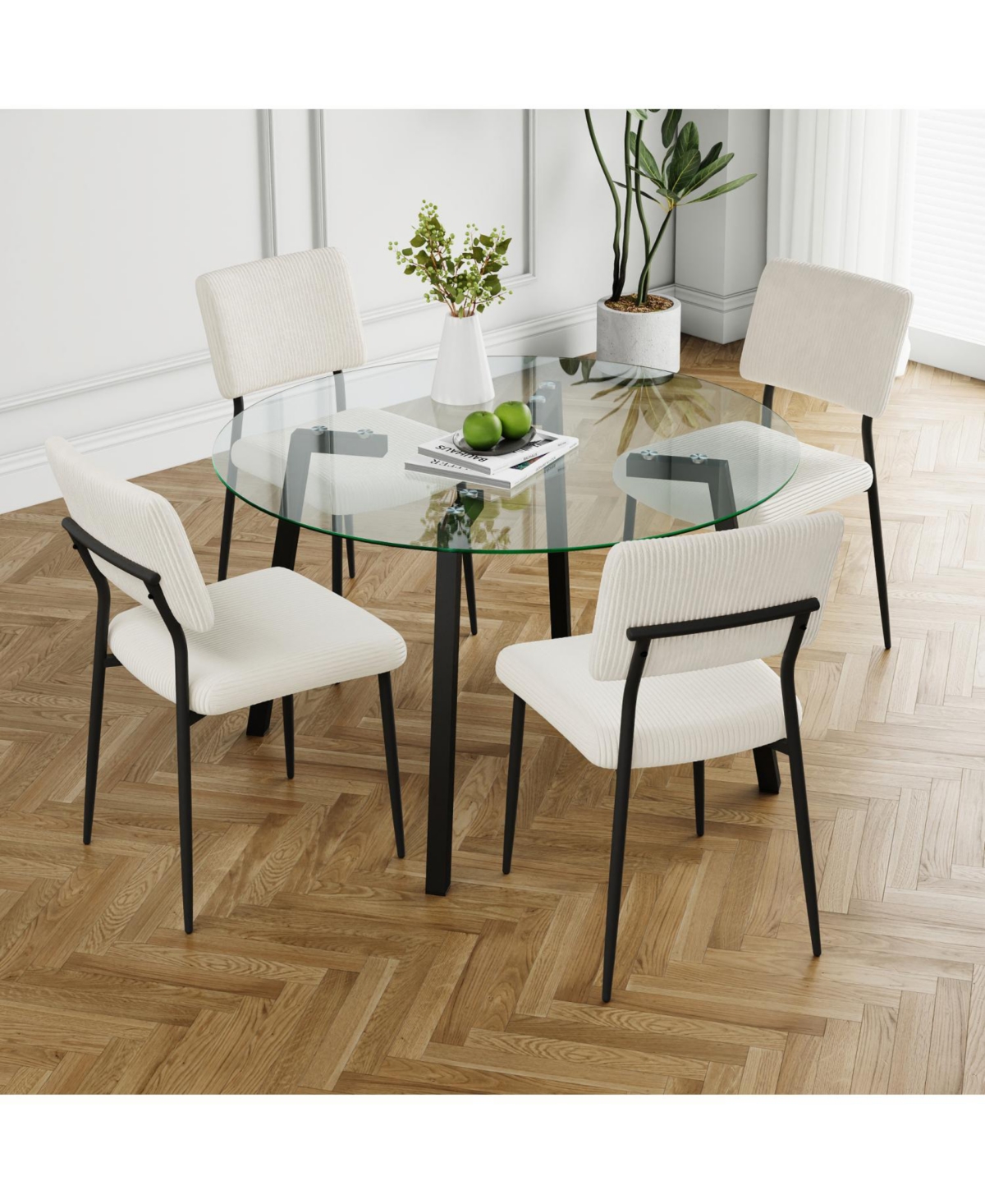 Streamdale Modern Round Glass Table with 4 Chairs (Set of 5)