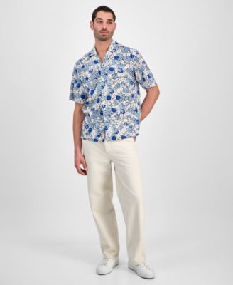 Men's Eligino Relaxed Fit Short Sleeve Abstract Print Button-Front Camp Shirt