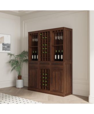 17.80"/1 Count particle board brown walnut color modular wine bar cabinet Buffet Cabinet with Hutch for Dining Room
