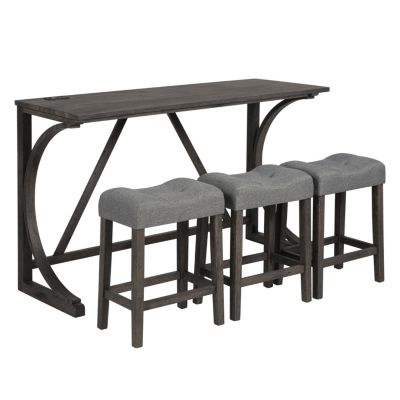 4-Piece Bar Table Set with Power Outlet and Padded Stools