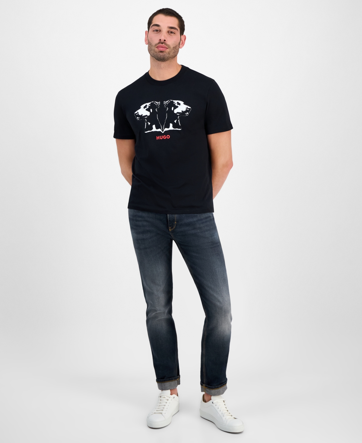 Hugo Boss Mens Black Graphic-print Short-sleeve Cotton T-shirt Xl In Black