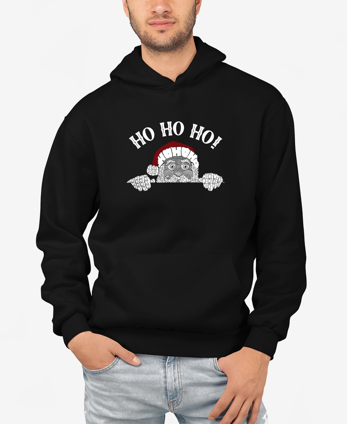 Men's Peeking Santa Word Art Hooded Sweatshirt - Pink