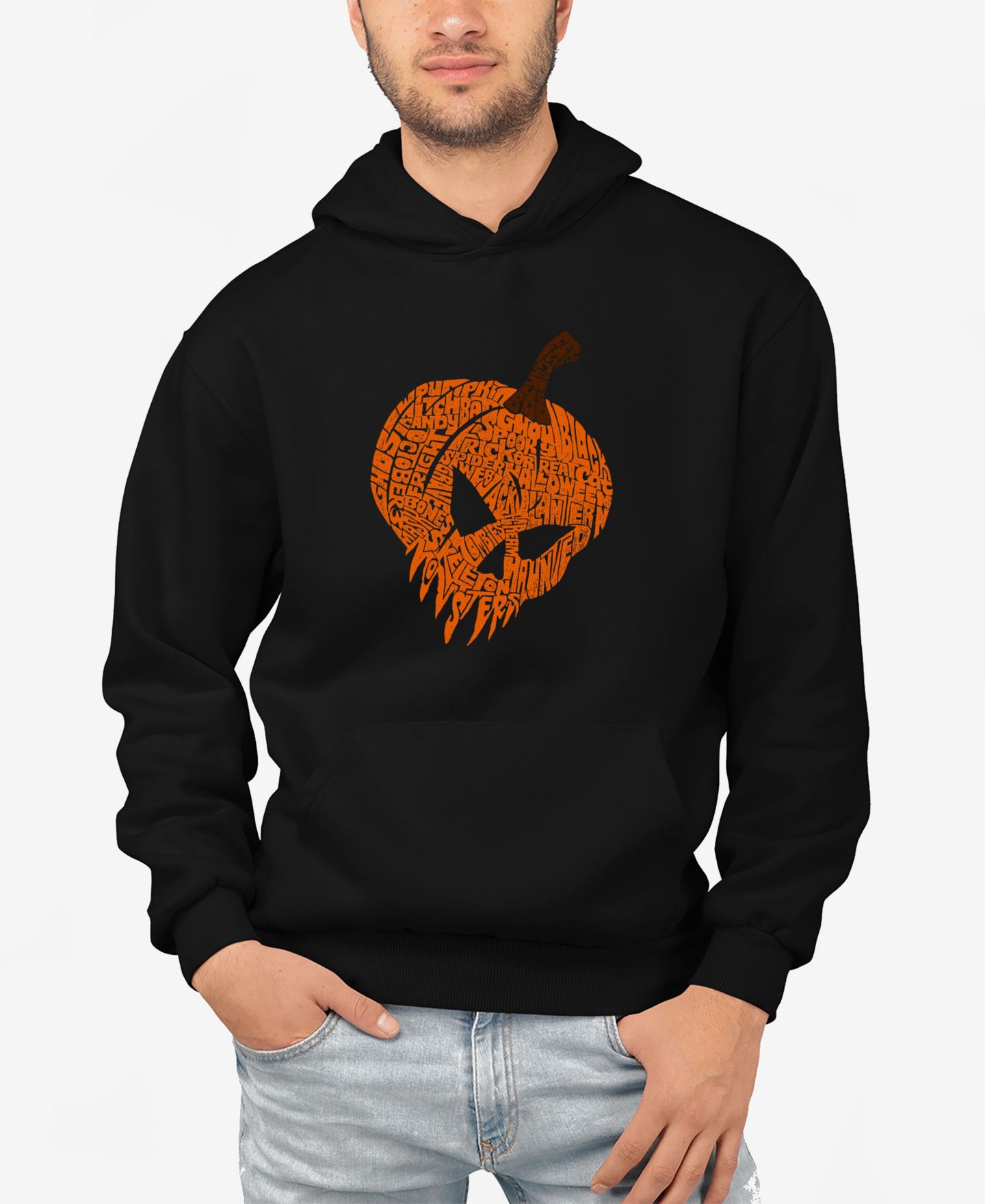 Мужская толстовка с капюшоном LA Pop Art Evil Pumpkin с надписью, цвет: Чёрный — фото 1