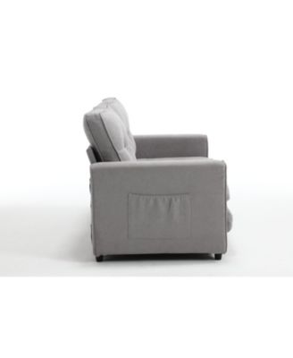 Streamdale Convertible Sofa Bed Set in Gray & Beige Linen Fabric